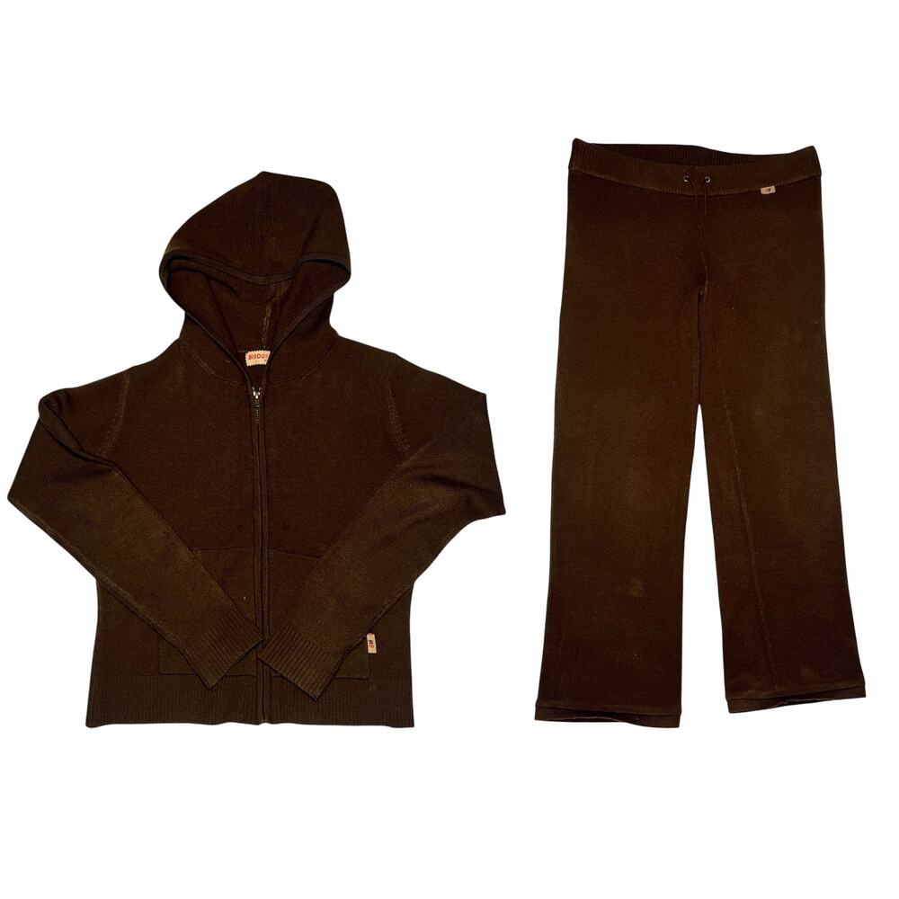 Vintage Michele Bohbot Bisou Tracksuit Set Medium Brown Knit Hoodie Hong Kong